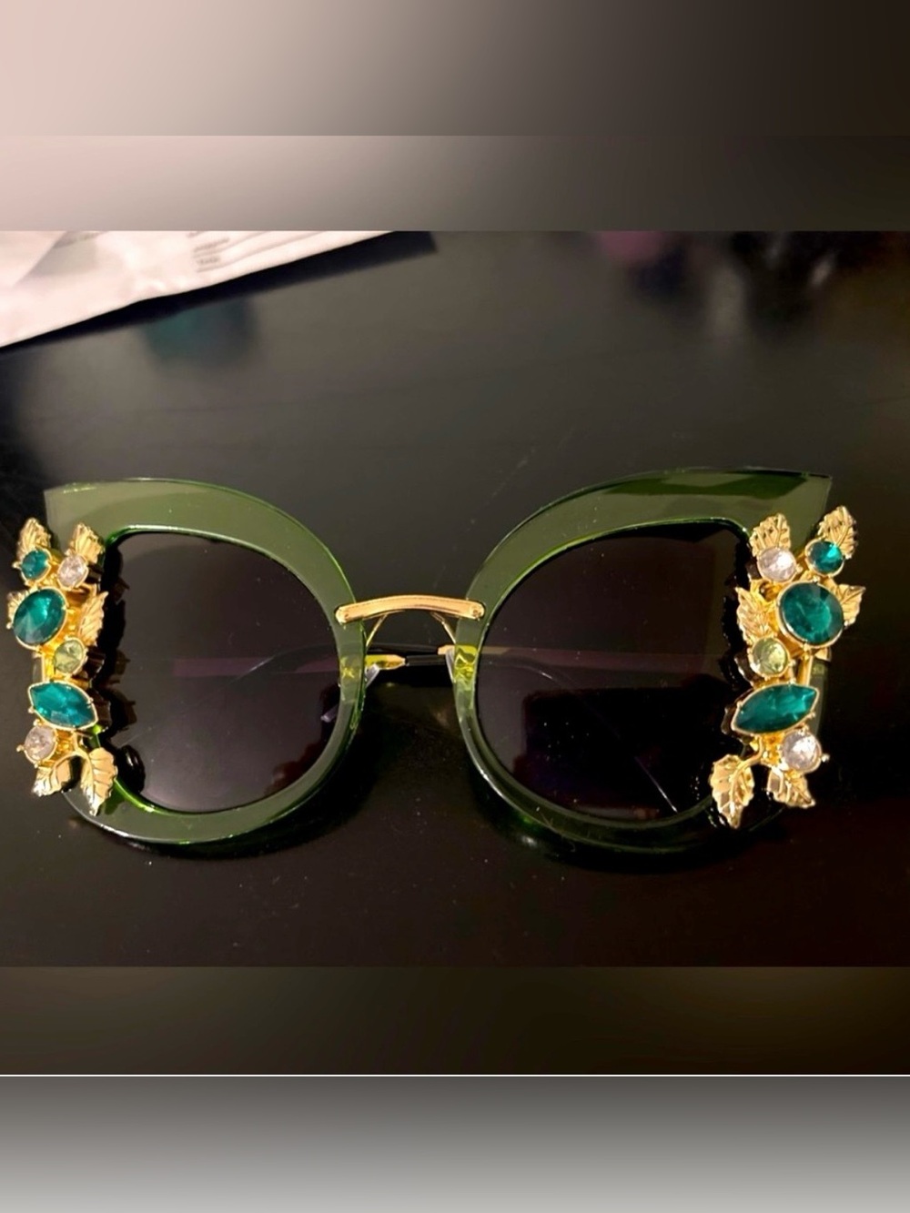 Retro Green Bejeweled Sunglasses